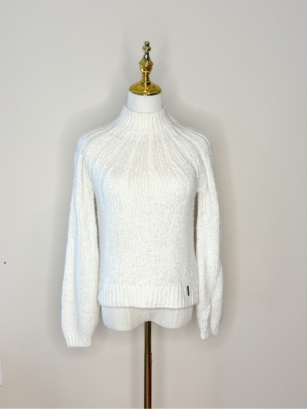 Abercrombie & Fitch Cream Chunky Knit Mock Neck Sweater Balloon Sleeve Small